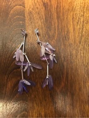 Avon Silver Drop Cluster Earrings with Lavender Petals